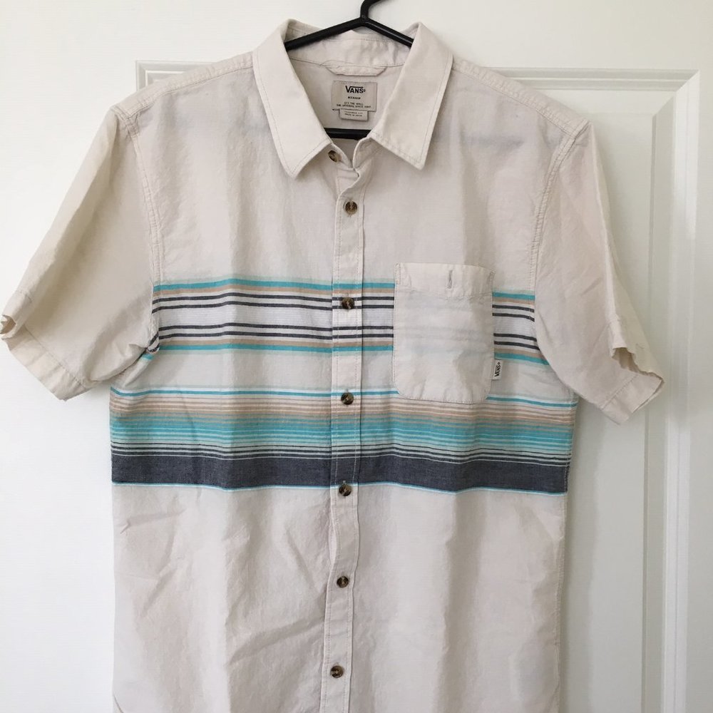 Vans Short Sleeve Button Down Cotton-Linen Blend Tailored Fit (size M)
